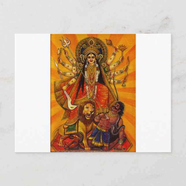 HINDU GODDESS DURGA VICTORY ÖVER EVIL VYKORT (Framsida)
