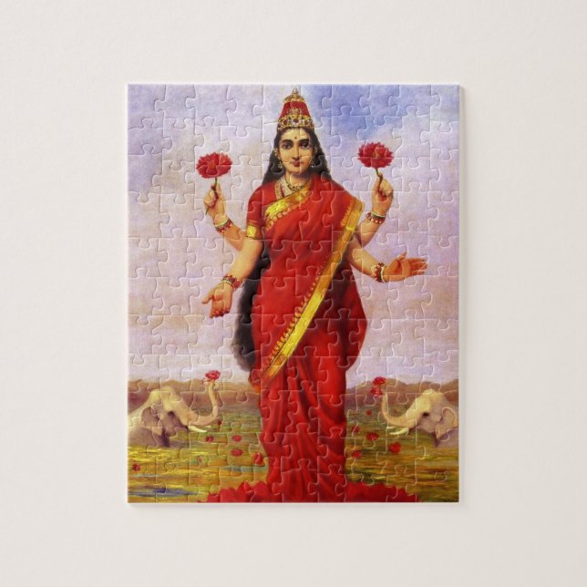 Hindu Goddess Lakshmi av Raja Ravi Varma Pussel (Vertikal)