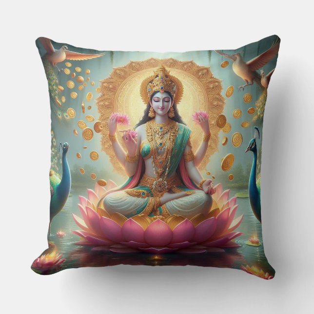 Hindu Goddess Lakshmi / Laxmi Pillow w/ Om design Kudde (Framsida)