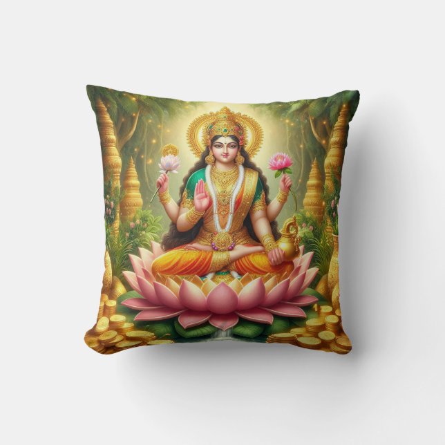 Hindu Goddess Lakshmi / Laxmi Pillow w/ Om design Kudde (Framsida)