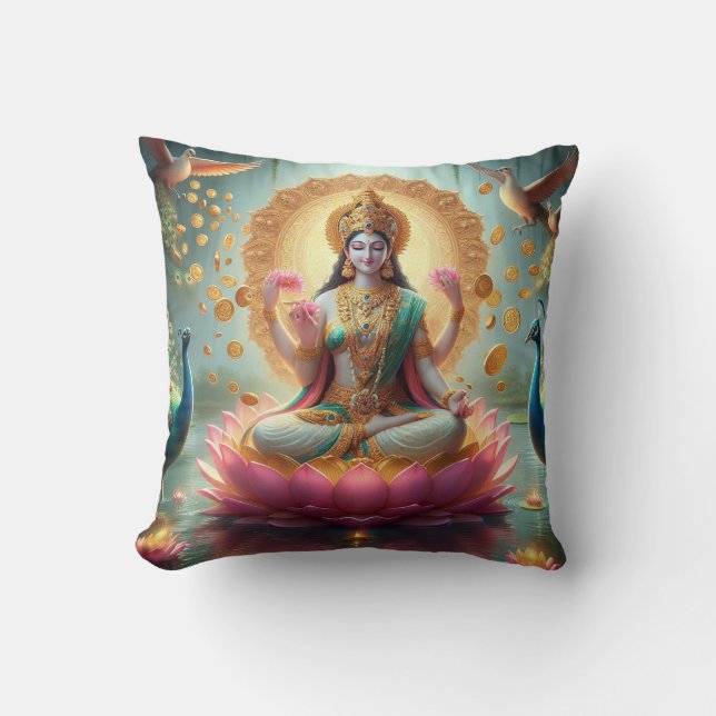 Hindu Goddess Lakshmi / Laxmi Pillow w/ Om design Kudde (Framsida)