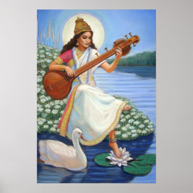 Hindu Goddess Saraswati Art Hinduism Poster Skriv  (Framsidan)