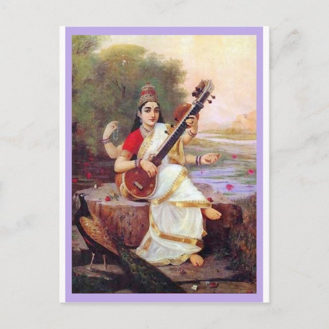 Hindu Goddess Saraswati Vykort (Framsida)