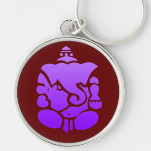 Hindu Gud Ganesh GOD of Wealth Success Rund Silverfärgad Nyckelring
