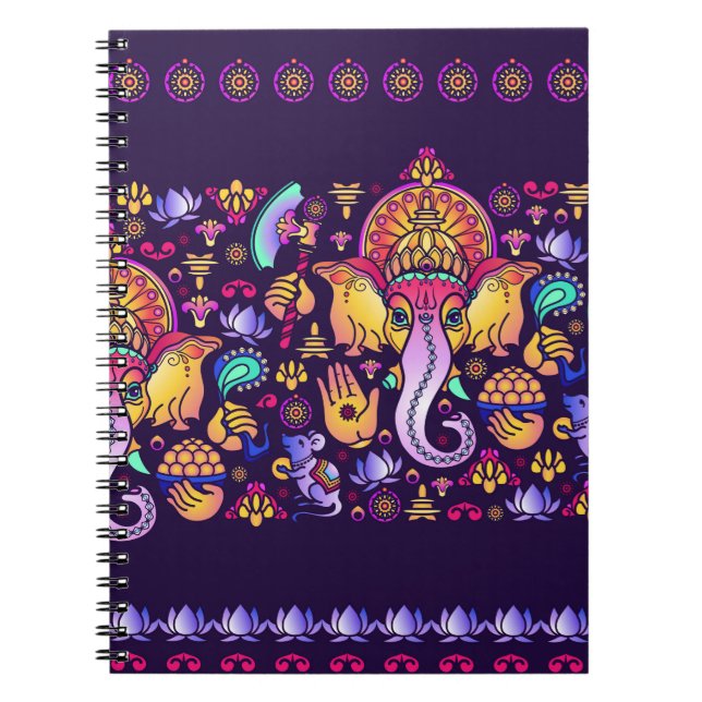 Hindu Gud Ganesha och indiska symboler i remsskena Anteckningsbok (Framsidan)