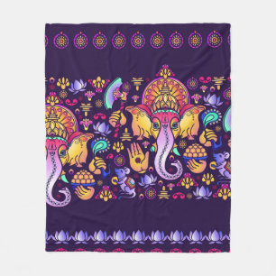 Hindu Gud Ganesha och indiska symboler i remsskena Fleecefilt
