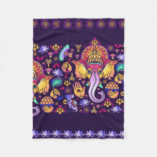 Hindu Gud Ganesha och indiska symboler i remsskena Fleecefilt