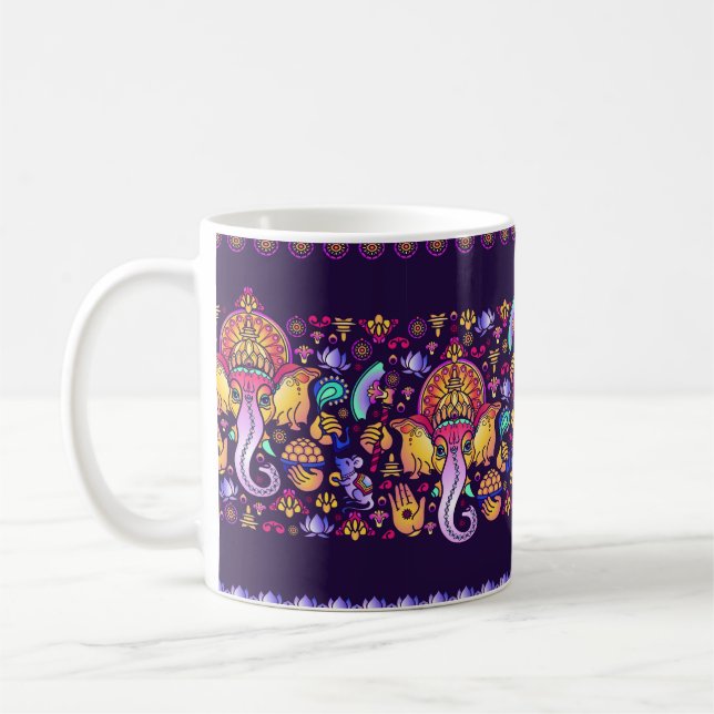 Hindu Gud Ganesha och indiska symboler i remsskena Kaffemugg (Vänster)
