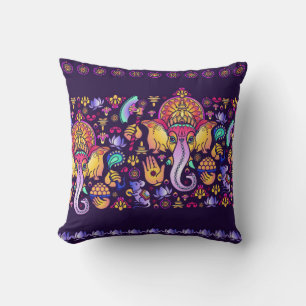 Hindu Gud Ganesha och indiska symboler i remsskena Kudde