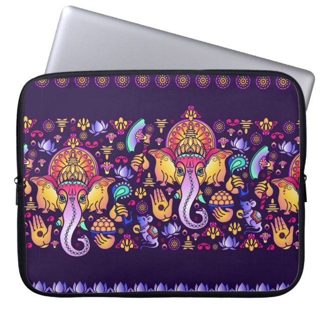 Hindu Gud Ganesha och indiska symboler i remsskena Laptop Fodral (Framsidan)