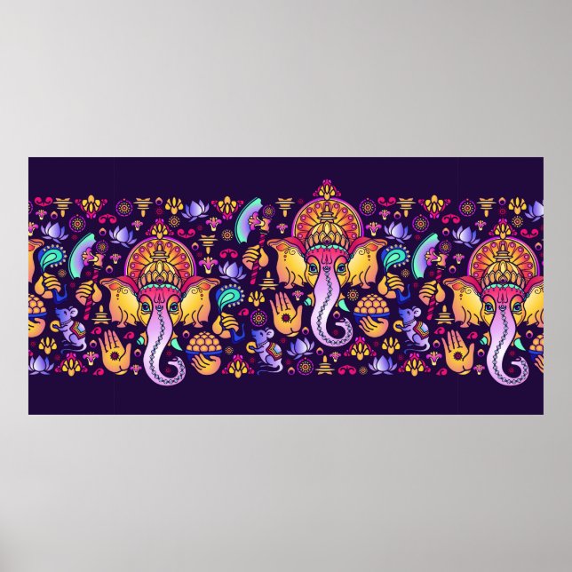 Hindu Gud Ganesha och indiska symboler i remsskena Poster (Framsidan)