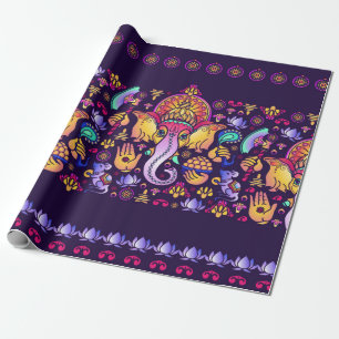 Hindu Gud Ganesha och indiska symboler i remsskena Presentpapper