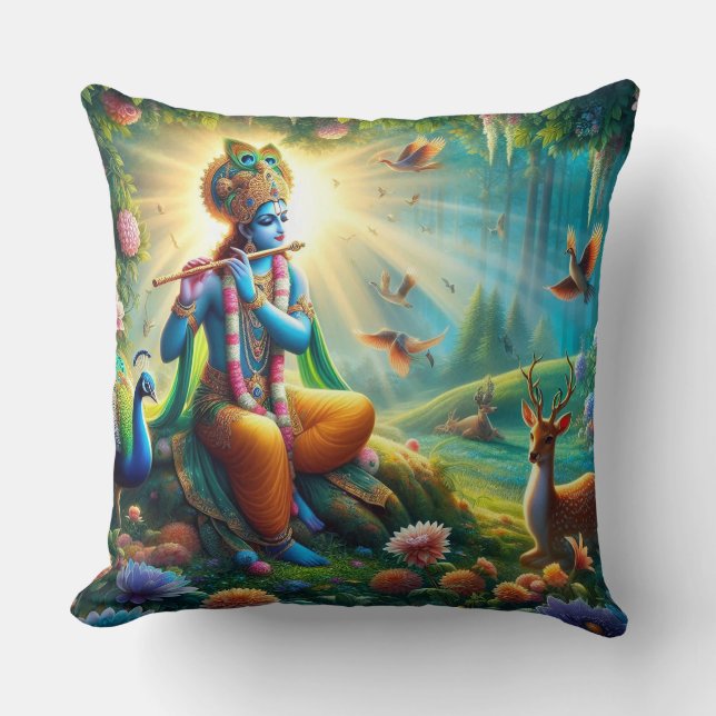 Hindu Gud Krishna kudde med om-design på baksidan (Framsida)