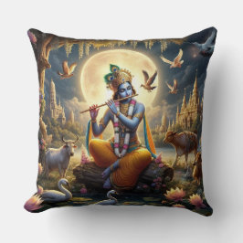 Hindu Gud Krishna med flute - Dekorativ kudde