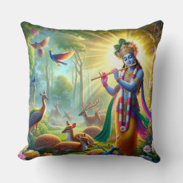 Hindu Gud Lord Krishna Pillow w/ Om Design på baks Kudde