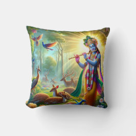Hindu Gud Lord Krishna Pillow w/ Om design på baks Kudde