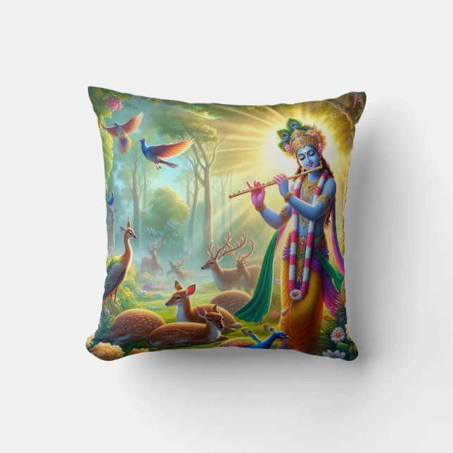 Hindu Gud Lord Krishna Pillow w/ Om design på baks Kudde (Framsida)
