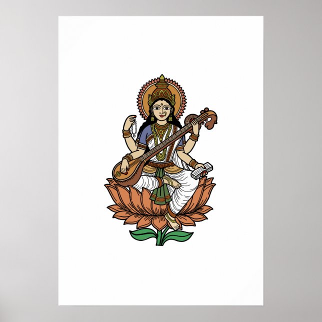 Hindu gudinnan Saraswati Poster (Framsidan)