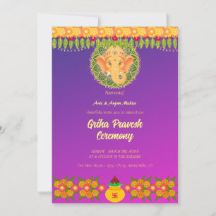 Hindu House Warm Griha Pravesh Chakra Ganesha Inbjudningar