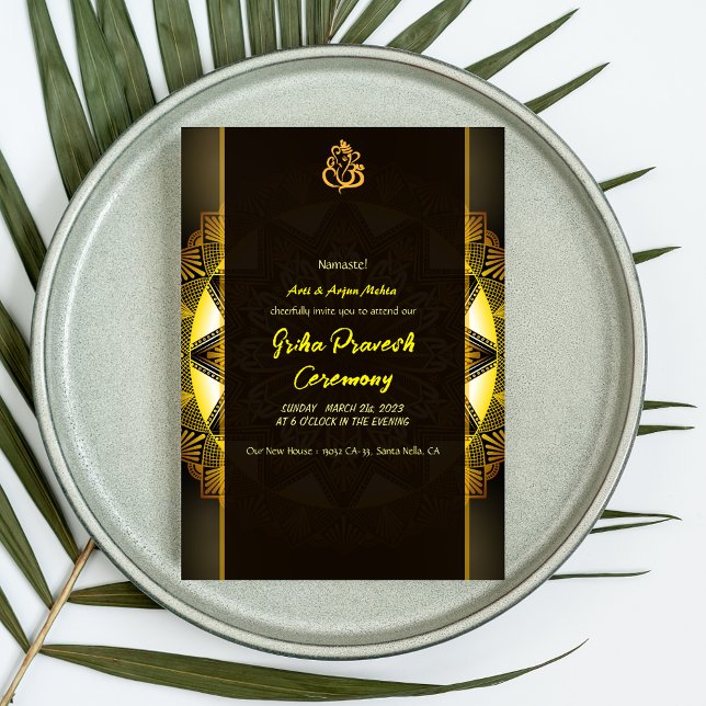 Hindu House Warm Griha Pravesh Golden Chakra Inbjudningar (Skapare uppladdad)