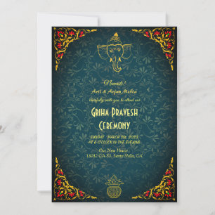 Hindu House Warm Griha Pravesh Golden Maroon Inbjudningar