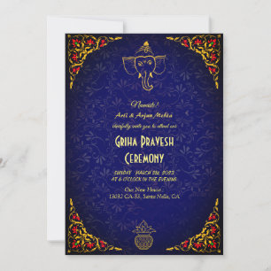 Hindu House Warm Griha Pravesh Golden Maroon Inbjudningar