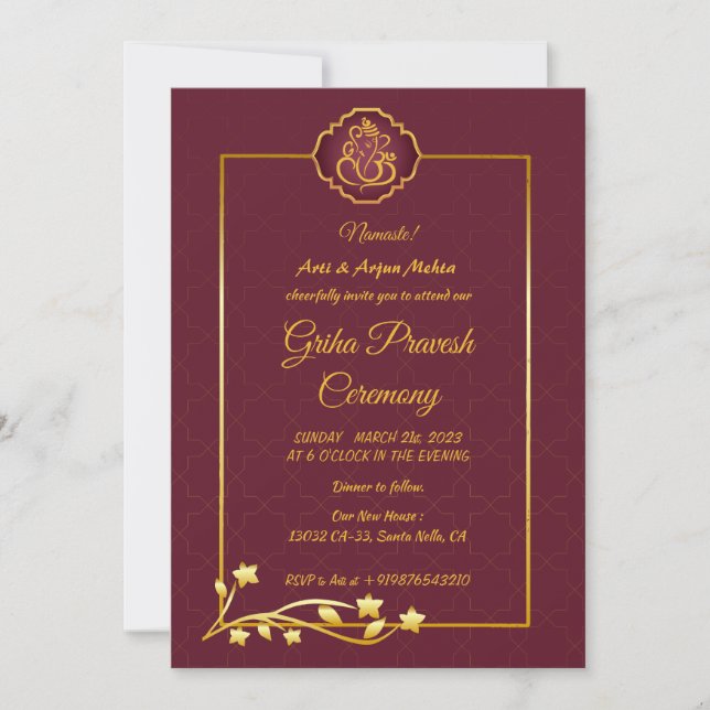 Hindu House Warm Griha Pravesh Inbjudningar (Framsida)