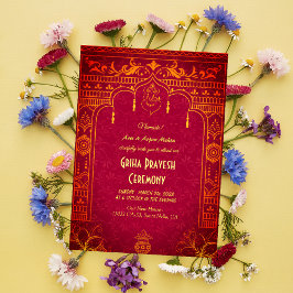 Hindu House Warming Griha Pravesh Golden Ganesha I Inbjudningar