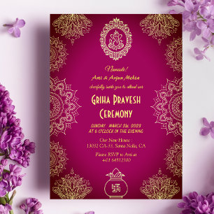 Hindu House Warming Griha Pravesh Intricate Design Inbjudningar
