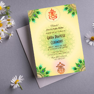 Hindu House Warming Griha Pravesh Intricate Design Inbjudningar