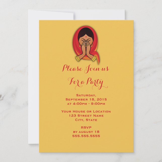 Hindu kvinna i Namaste-pose tGenerisk fest Inbjudningar (Framsida)