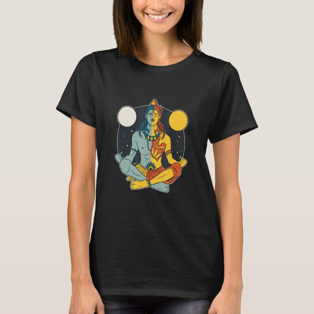 Hindu Lord Shiva Statue Divine Meditation Figurine T Shirt (Framsida)