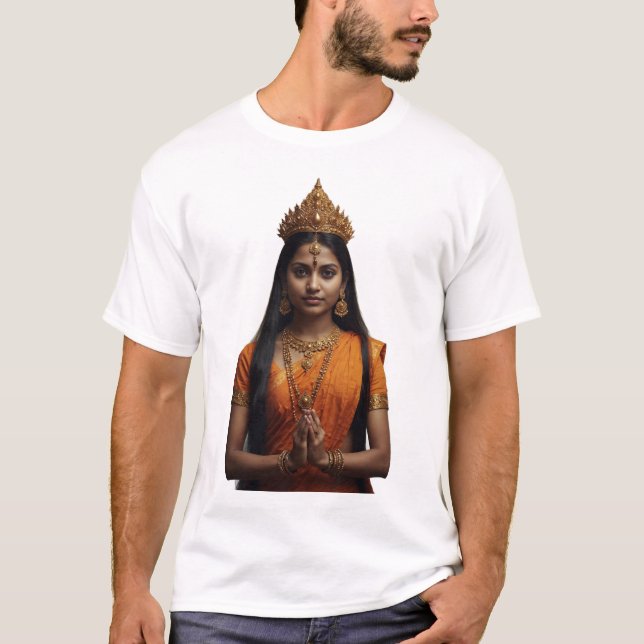 Hindu Queen's Devotional Porträtt T Shirt (Framsida)