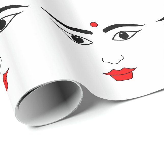 Hindu Woman Black White Red Bindi Mark Presentpapper (Rullad Hörn)
