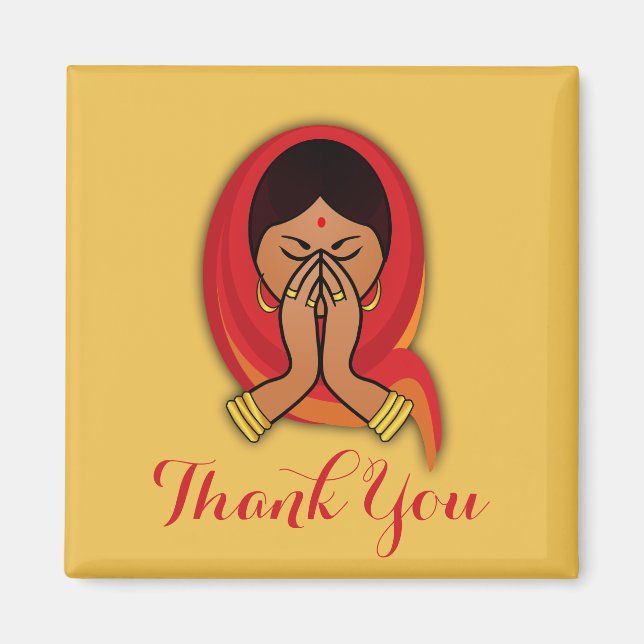 Hindu Woman i Namaste Hälsning Pose Tack Magnet (Framsidan)