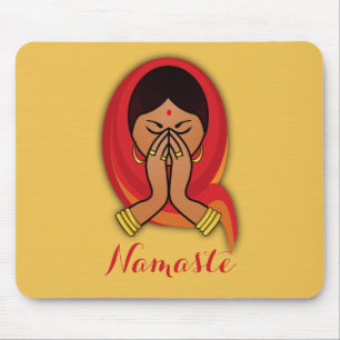 Hindu Woman med Head Scarf i Namaste Hälsning Musmatta
