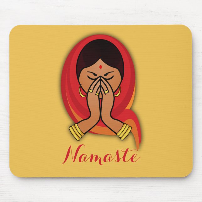 Hindu Woman med Head Scarf i Namaste Hälsning Musmatta (Framsidan)