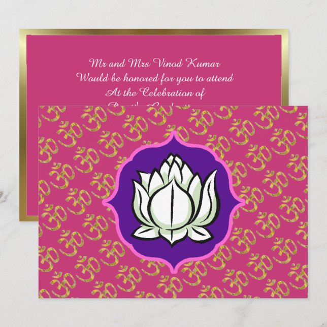 Hinduisk firande Om Lotus Inbjudningar (Fram/baksida)