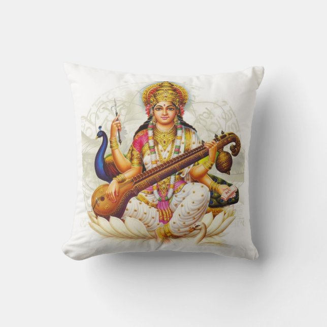 Hinduisk GoddessSarawati Sanskrit bön Kudde (Framsida)