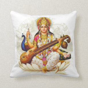 Hinduisk GoddessSarawati Sanskrit bön Kudde