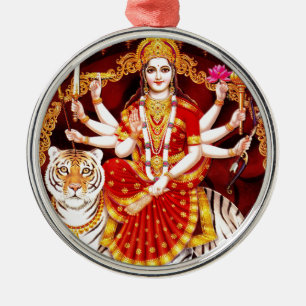 HINDUISK GUDINNA FÖR VAISHNO DEVI JULGRANSPRYDNAD METALL