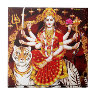 HINDUISK GUDINNA FÖR VAISHNO DEVI KAKELPLATTA