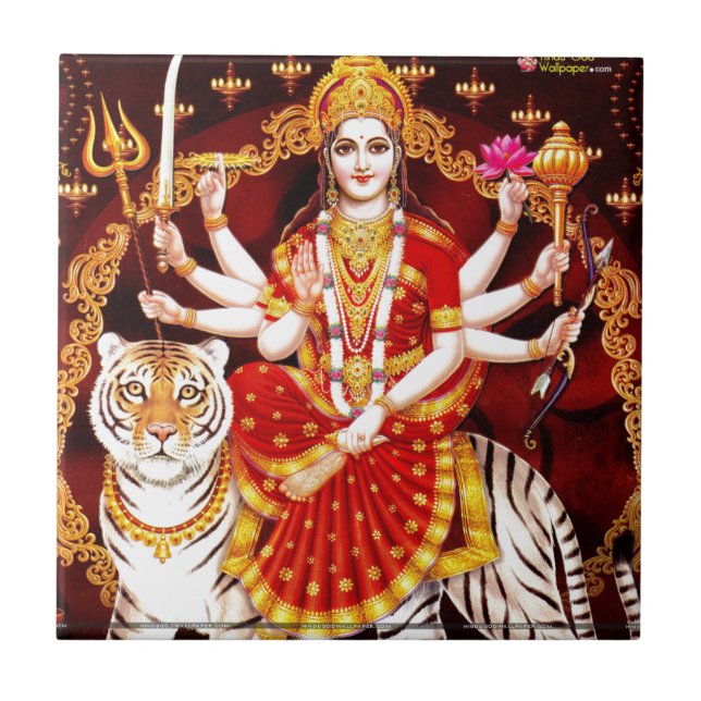 HINDUISK GUDINNA FÖR VAISHNO DEVI KAKELPLATTA (Framsidan)
