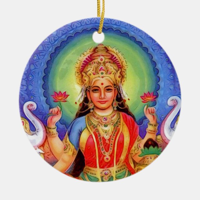 Hinduisk gudinna Lakshmi Maa Julgransprydnad Keramik (Framsidan)