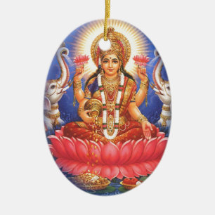 Hinduisk gudinna Laxmi Devi Mata Julgransprydnad Keramik