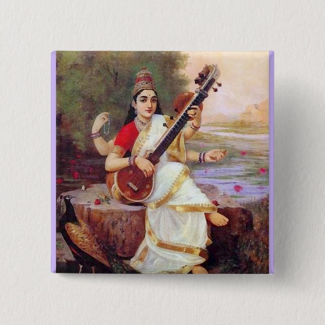 Hinduisk gudinna Saraswati Knapp (Framsida)