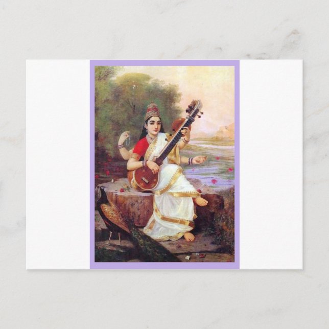 Hinduisk gudinnan Saraswati Vykort (Framsida)