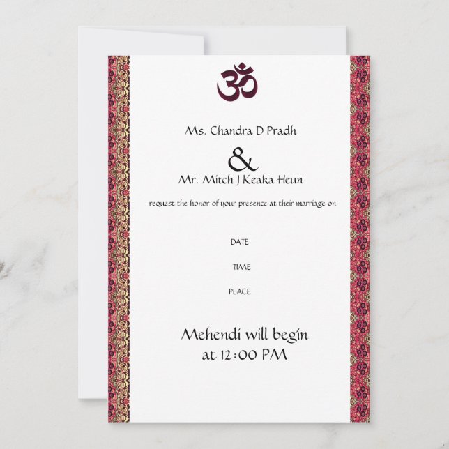 Hinduisk Om-bröllopinbjudan Inbjudningar (Framsida)
