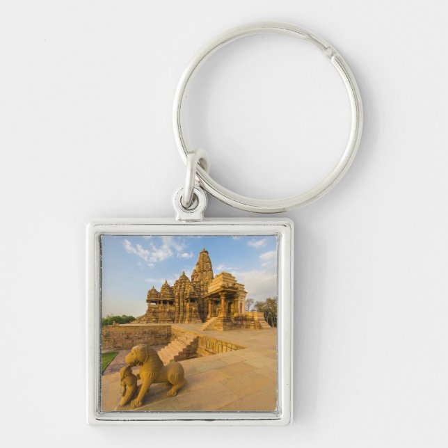 Hindutempel i Khajuraho Fyrkantig Silverfärgad Nyckelring (Framsidan)