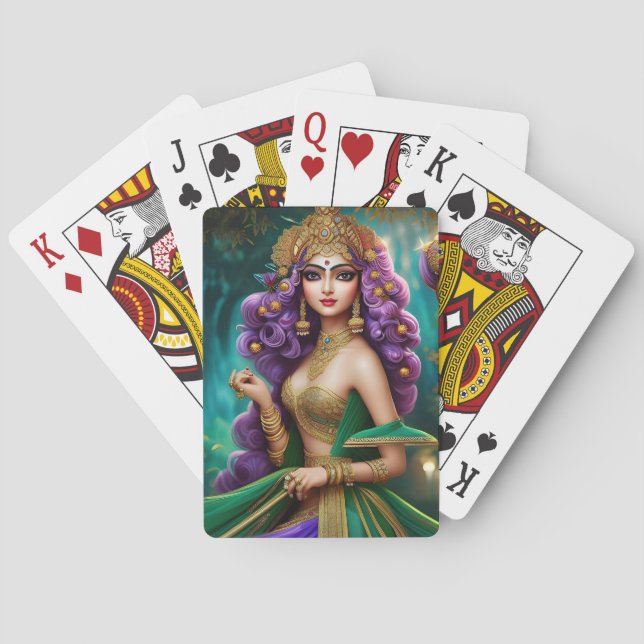 Hindy-beatikerande flicka som spelar kort casinokort (Baksidan)